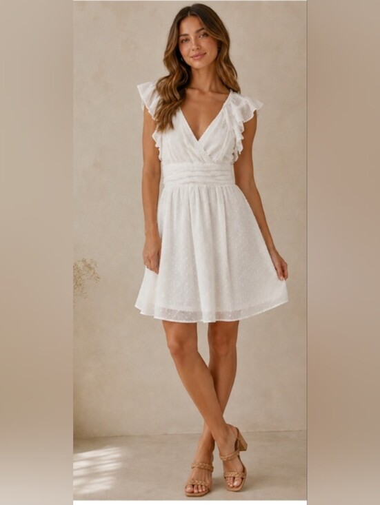 Altar'd State Dresses & Skirts - Altar'd State Sylvia White Swiss Dot Open Back Ruffle Mini Dress Sz M Baby Doll